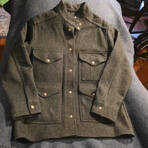 Filson Olive Green Wool Field Pea Coat with Brass Snaps